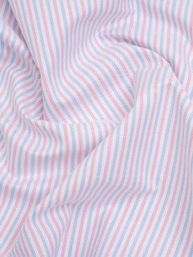 Cotton Oxford Shirting – Pale Blue, Baby Pink and White Candy Stripes – Deadstock Cotton Oxford Shirting – Pale Blue, Baby Pink and White Candy Stripes – Deadstock