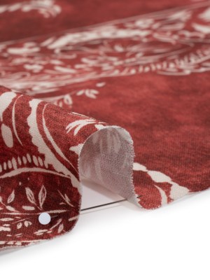Linen and Rayon Woven – Dark Red and White Paisley and Frames – Mood Exclusive Arabesque Allure Print Linen and Rayon Woven – Dark Red and White Paisley and Frames – Mood Exclusive Arabesque Allure Print
