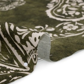 Linen and Rayon Woven – Forest Green and White Paisley and Frames – Mood Exclusive Arabesque Allure Print Linen and Rayon Woven – Forest Green and White Paisley and Frames – Mood Exclusive Arabesque Allure Print