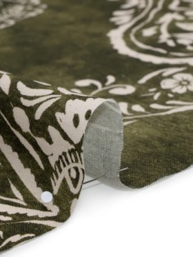 Linen and Rayon Woven – Forest Green and White Paisley and Frames – Mood Exclusive Arabesque Allure Print Linen and Rayon Woven – Forest Green and White Paisley and Frames – Mood Exclusive Arabesque Allure Print