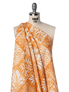 Linen and Rayon Woven – Yellow Ochre and White Leafy Blocks – Mood Exclusive Summer Solace Print Linen and Rayon Woven – Yellow Ochre and White Leafy Blocks – Mood Exclusive Summer Solace Print