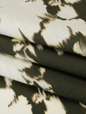 Linen and Rayon Woven – Forest Green and Off White Ikat-Like Floral Silhouettes – Mood Exclusive Dahlia Daydreams Print Linen and Rayon Woven – Forest Green and Off White Ikat-Like Floral Silhouettes – Mood Exclusive Dahlia Daydreams Print