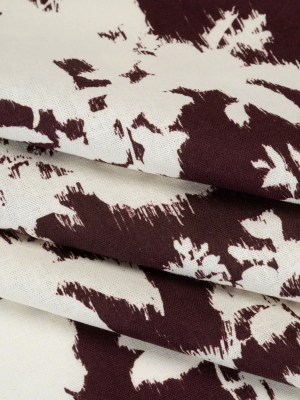 Linen and Rayon Woven – Grape Wine and Off White Ikat-Inspired Floral Silhouettes – Mood Exclusive Summer Sketches Print Linen and Rayon Woven – Grape Wine and Off White Ikat-Inspired Floral Silhouettes – Mood Exclusive Summer Sketches Print