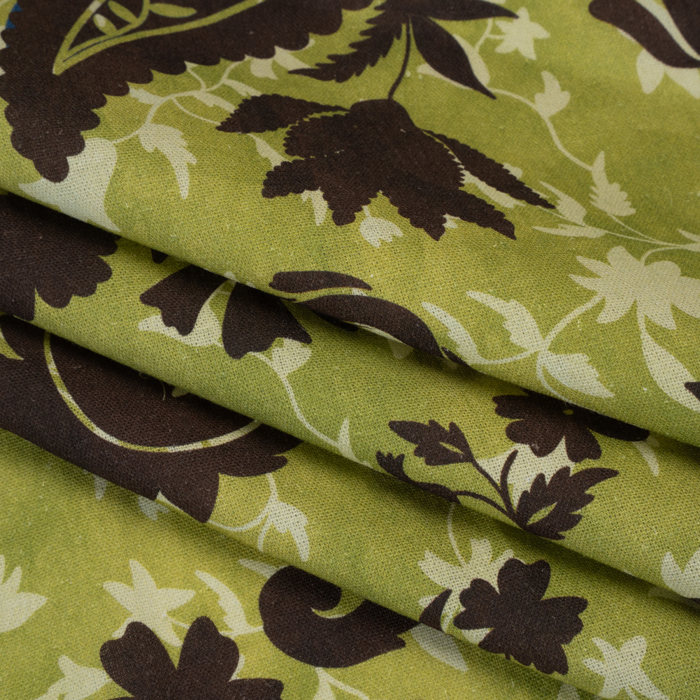 Linen and Rayon Woven – Kiwi Green and Dark Brown Paisley and Vines – Mood Exclusive Groovy Grove Print Linen and Rayon Woven – Kiwi Green and Dark Brown Paisley and Vines – Mood Exclusive Groovy Grove Print