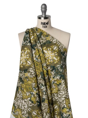 Linen and Rayon Woven – Olive, Lime Green and Cream Floral Diamonds – Mood Exclusive Fleur Filigree Print Linen and Rayon Woven – Olive, Lime Green and Cream Floral Diamonds – Mood Exclusive Fleur Filigree Print