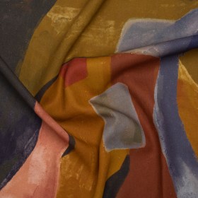 Linen and Rayon Woven – Earth Red, Ochre and Navy Abstract – Mood Exclusive Tectonic Tempo Print Linen and Rayon Woven – Earth Red, Ochre and Navy Abstract – Mood Exclusive Tectonic Tempo Print