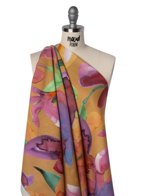 Linen and Rayon Woven – Yellow Ochre, Pink and Purple Watercolor Florals – Mood Exclusive Watercolor Whimsy Print Linen and Rayon Woven – Yellow Ochre, Pink and Purple Watercolor Florals – Mood Exclusive Watercolor Whimsy Print