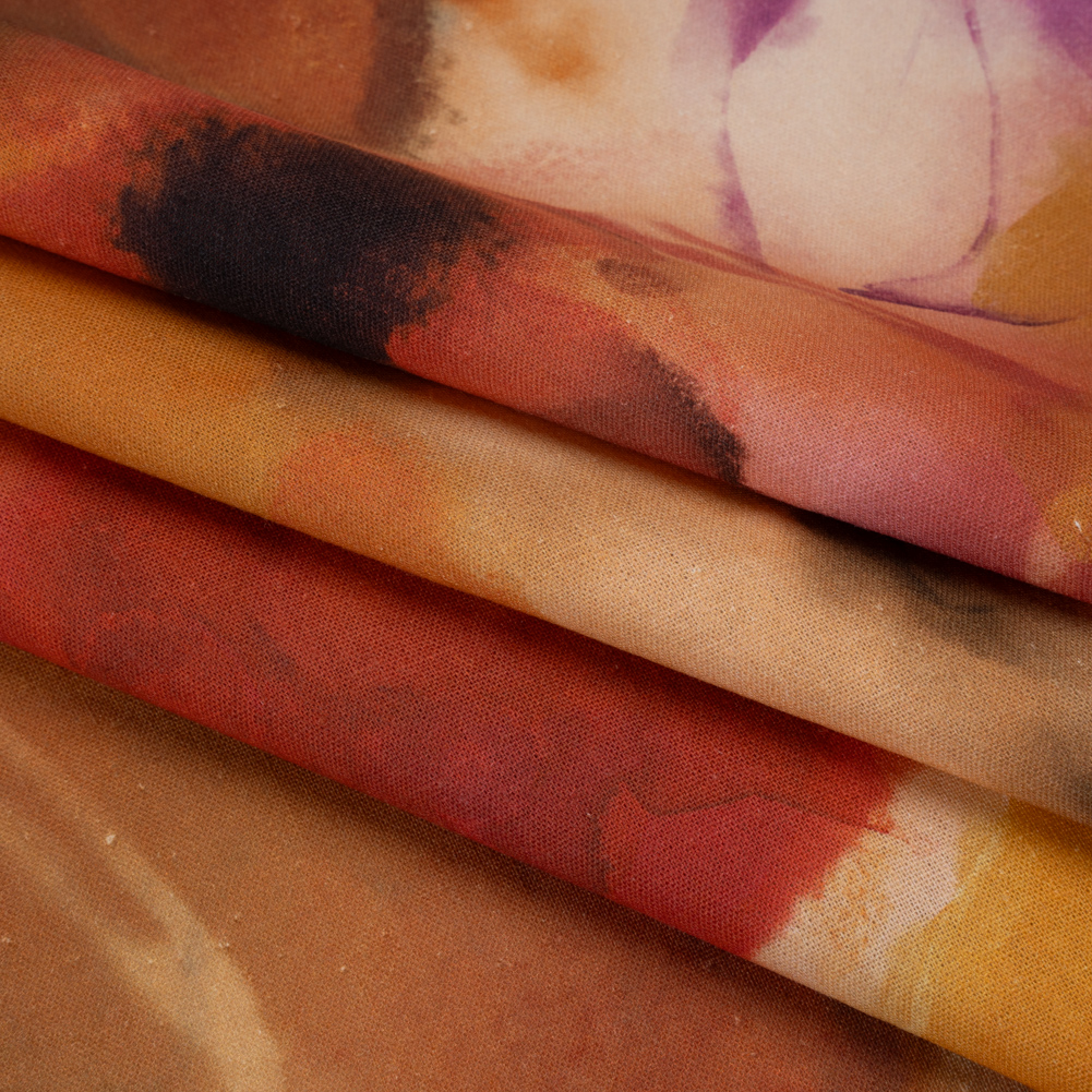 Linen and Rayon Woven – Golden Orange, Red and Purple Soft Flowers – Mood Exclusive Drifting Dreams Print Linen and Rayon Woven – Golden Orange, Red and Purple Soft Flowers – Mood Exclusive Drifting Dreams Print