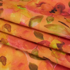 Linen and Rayon Woven – Orange, Pink and Olive Green Watercolor Flowers – Mood Exclusive Pick Your Posy Print Linen and Rayon Woven – Orange, Pink and Olive Green Watercolor Flowers – Mood Exclusive Pick Your Posy Print