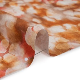 Linen and Rayon Woven – Burnt Orange, Coral Red and White Cloudy Spots – Mood Exclusive Mottled Mists Print Linen and Rayon Woven – Burnt Orange, Coral Red and White Cloudy Spots – Mood Exclusive Mottled Mists Print