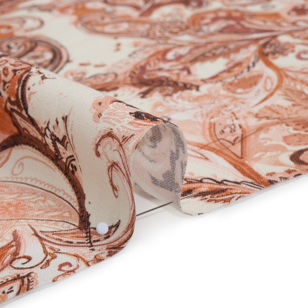 Linen and Rayon Woven – Orange, Muted Red and Cream Leafy Paisley Sketches – Mood Exclusive Daydream Doodles Print Linen and Rayon Woven – Orange, Muted Red and Cream Leafy Paisley Sketches – Mood Exclusive Daydream Doodles Print