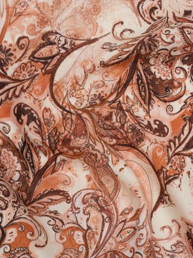 Linen and Rayon Woven – Orange, Muted Red and Cream Leafy Paisley Sketches – Mood Exclusive Daydream Doodles Print Linen and Rayon Woven – Orange, Muted Red and Cream Leafy Paisley Sketches – Mood Exclusive Daydream Doodles Print