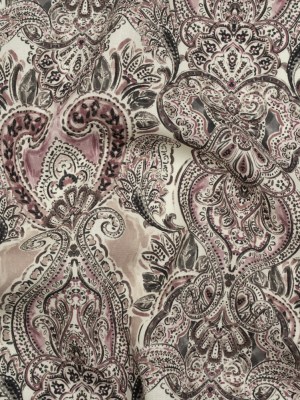 Linen and Rayon Woven – Dark Gray, Beige and Dusty Pink Ornate Paisley and Floral – Mood Exclusive Boheme Blooms Print Linen and Rayon Woven – Dark Gray, Beige and Dusty Pink Ornate Paisley and Floral – Mood Exclusive Boheme Blooms Print
