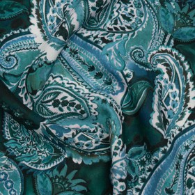 Linen and Rayon Woven – Blue, Green and Teal Paisley – Mood Exclusive Drifting Dream Print Linen and Rayon Woven – Blue, Green and Teal Paisley – Mood Exclusive Drifting Dream Print