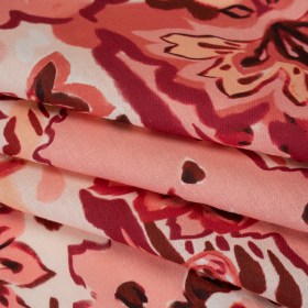 Linen and Rayon Woven – Pink, Peach and Pale Orange Almost-Geometric Floral – Mood Exclusive Fractured Flora Print Linen and Rayon Woven – Pink, Peach and Pale Orange Almost-Geometric Floral – Mood Exclusive Fractured Flora Print