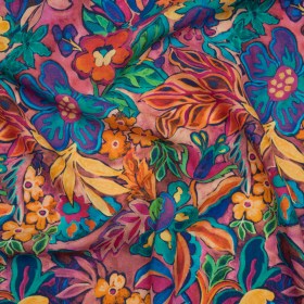 Linen and Rayon Woven – Hot Pink, Orange and Ultramarine Blue Bold Flowers – Mood Exclusive Electric Eden Print Linen and Rayon Woven – Hot Pink, Orange and Ultramarine Blue Bold Flowers – Mood Exclusive Electric Eden Print