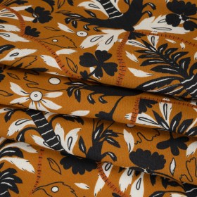 Linen and Rayon Woven – Burnt Orange, Black and White Palm Tree Stripes – Mood Exclusive Palm Prestige Print Linen and Rayon Woven – Burnt Orange, Black and White Palm Tree Stripes – Mood Exclusive Palm Prestige Print