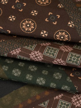 Linen and Rayon Woven – Brown, Dark Green and Olive Medallion Patchwork – Mood Exclusive Sultanโs Splendor Print Linen and Rayon Woven – Brown, Dark Green and Olive Medallion Patchwork – Mood Exclusive Sultanโs Splendor Print
