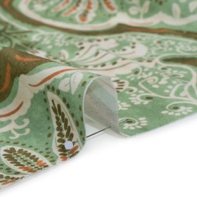 Linen and Rayon Woven – Seafoam, Olive and Burnt Orange Fanciful Palm Ogees – Mood Exclusive Frond Flow Print Linen and Rayon Woven – Seafoam, Olive and Burnt Orange Fanciful Palm Ogees – Mood Exclusive Frond Flow Print