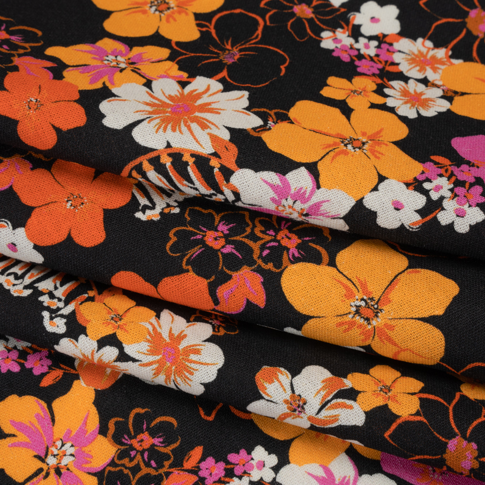 Linen and Rayon Woven – Orange, Hot Pink and Black Floral – Mood Exclusive Hot Tropic Print Linen and Rayon Woven – Orange, Hot Pink and Black Floral – Mood Exclusive Hot Tropic Print