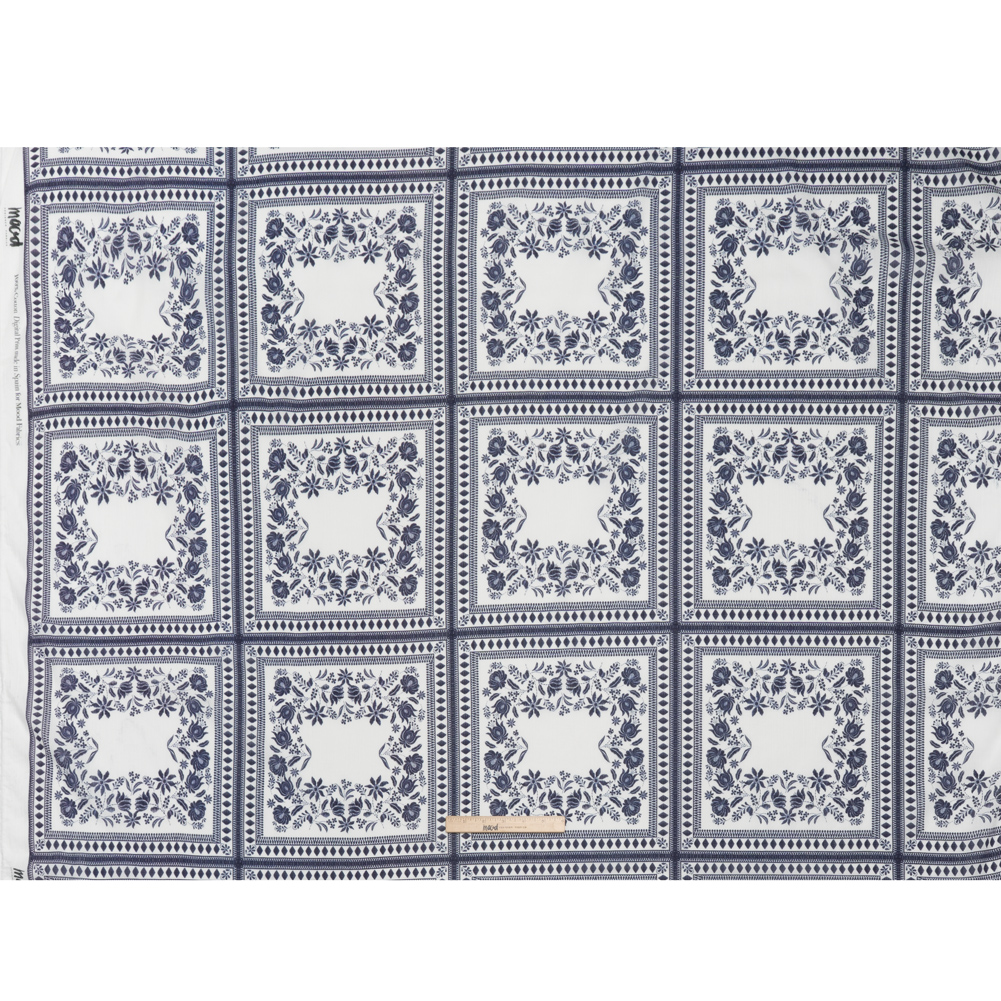 Crinkled Cotton Gauzy Woven – White and Navy Blue Floral Embroidery Squares – Mood Exclusive Porcelain Petals Print Crinkled Cotton Gauzy Woven – White and Navy Blue Floral Embroidery Squares – Mood Exclusive Porcelain Petals Print