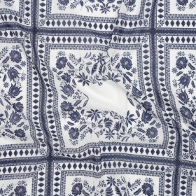 Crinkled Cotton Gauzy Woven – White and Navy Blue Floral Embroidery Squares – Mood Exclusive Porcelain Petals Print Crinkled Cotton Gauzy Woven – White and Navy Blue Floral Embroidery Squares – Mood Exclusive Porcelain Petals Print