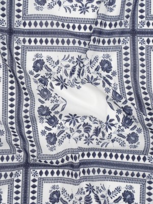 Crinkled Cotton Gauzy Woven – White and Navy Blue Floral Embroidery Squares – Mood Exclusive Porcelain Petals Print Crinkled Cotton Gauzy Woven – White and Navy Blue Floral Embroidery Squares – Mood Exclusive Porcelain Petals Print