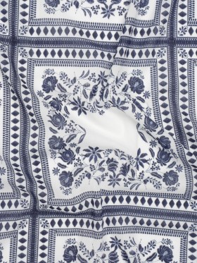 Crinkled Cotton Gauzy Woven – White and Navy Blue Floral Embroidery Squares – Mood Exclusive Porcelain Petals Print Crinkled Cotton Gauzy Woven – White and Navy Blue Floral Embroidery Squares – Mood Exclusive Porcelain Petals Print