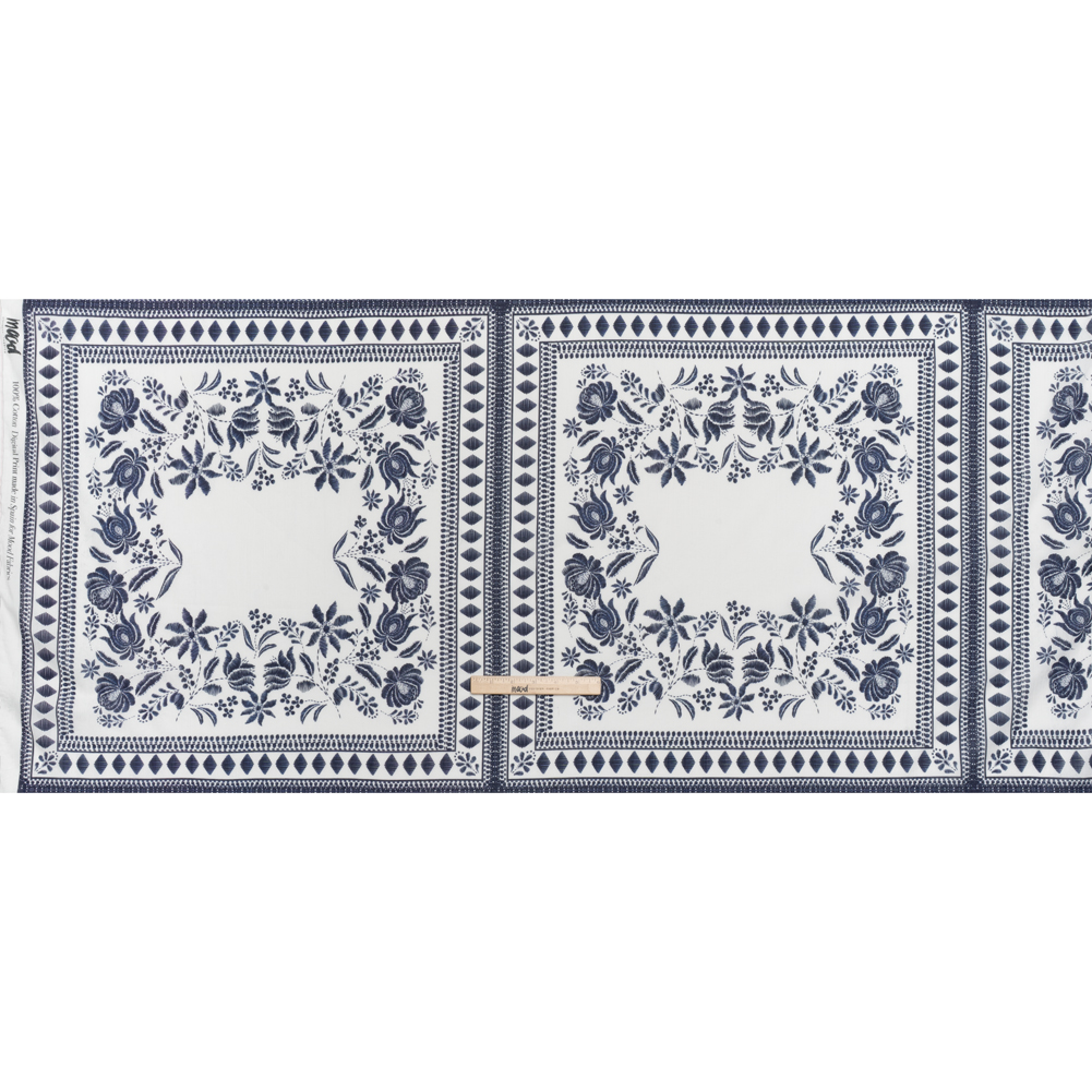 Crinkled Cotton Gauzy Woven Panel – White and Navy Blue Big Floral Embroidery Squares – Mood Exclusive Porcelain Petals Print Crinkled Cotton Gauzy Woven Panel – White and Navy Blue Big Floral Embroidery Squares – Mood Exclusive Porcelain Petals Print