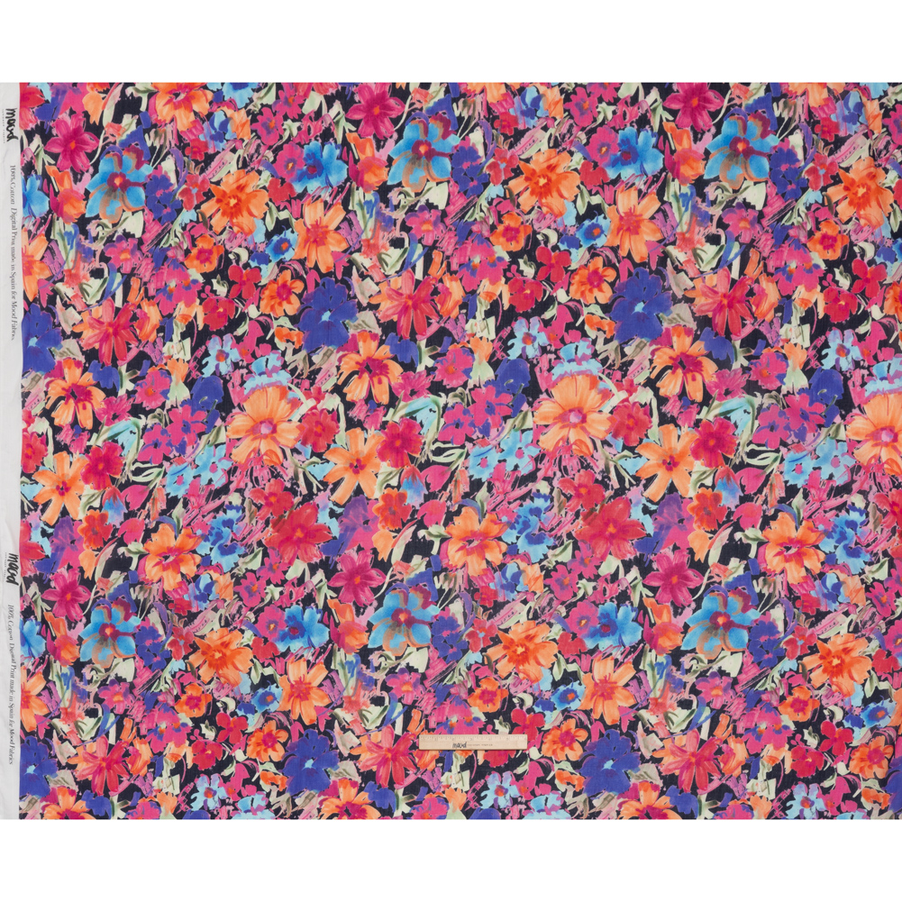 Crinkled Cotton Gauzy Woven – Hot Pink, Ultramarine Blue and Orange Floral – Mood Exclusive Electric Garden Print Crinkled Cotton Gauzy Woven – Hot Pink, Ultramarine Blue and Orange Floral – Mood Exclusive Electric Garden Print