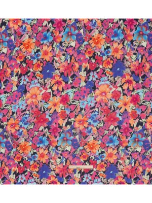 Crinkled Cotton Gauzy Woven – Hot Pink, Ultramarine Blue and Orange Floral – Mood Exclusive Electric Garden Print Crinkled Cotton Gauzy Woven – Hot Pink, Ultramarine Blue and Orange Floral – Mood Exclusive Electric Garden Print