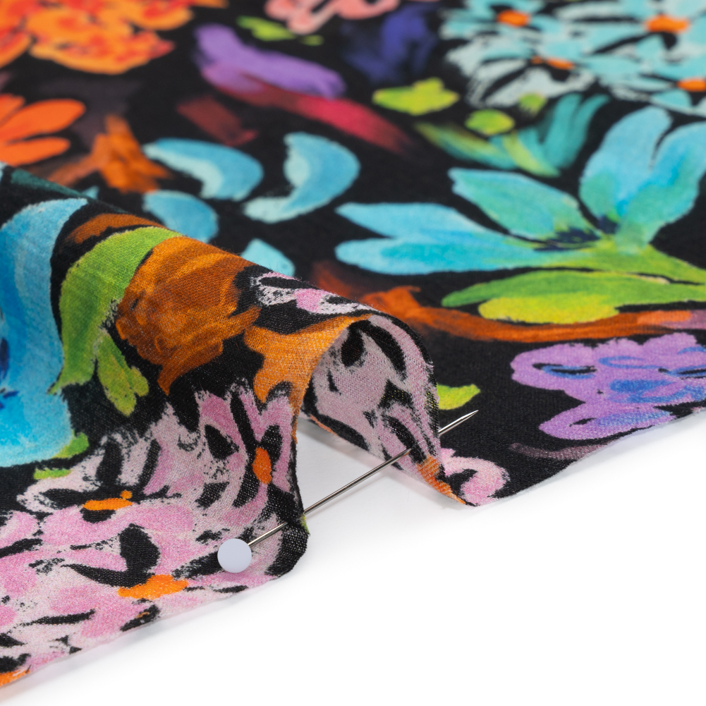 Crinkled Cotton Gauzy Woven – Orange, Green and Purple Painterly Floral – Mood Exclusive Picture Book Petals Print Crinkled Cotton Gauzy Woven – Orange, Green and Purple Painterly Floral – Mood Exclusive Picture Book Petals Print