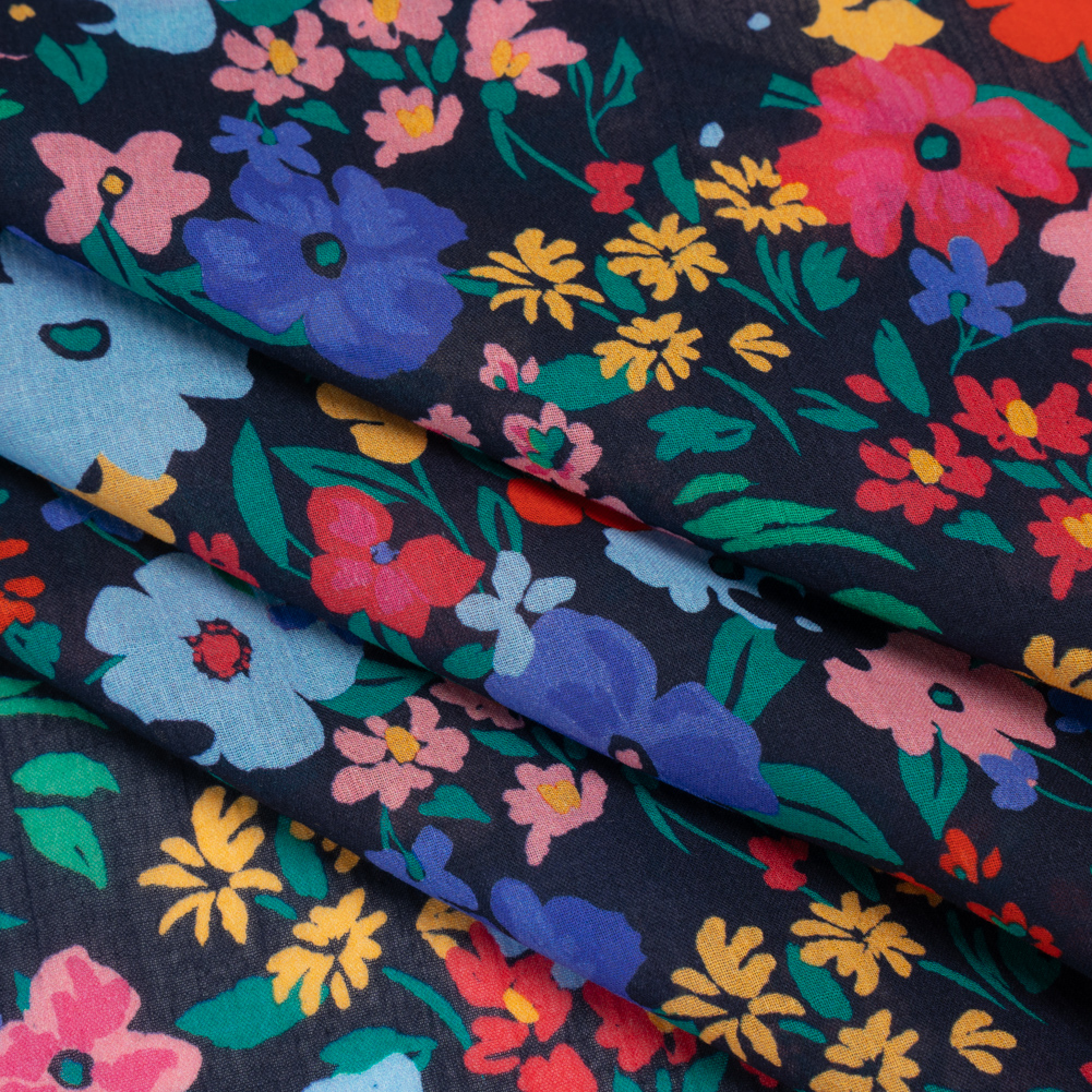 Crinkled Cotton Gauzy Woven – Blue, Red and Yellow Floral – Mood Exclusive Storybook Garden Print Crinkled Cotton Gauzy Woven – Blue, Red and Yellow Floral – Mood Exclusive Storybook Garden Print