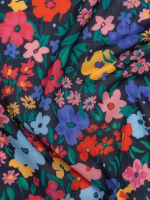 Crinkled Cotton Gauzy Woven – Blue, Red and Yellow Floral – Mood Exclusive Storybook Garden Print Crinkled Cotton Gauzy Woven – Blue, Red and Yellow Floral – Mood Exclusive Storybook Garden Print