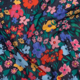 Crinkled Cotton Gauzy Woven – Blue, Red and Yellow Floral – Mood Exclusive Storybook Garden Print Crinkled Cotton Gauzy Woven – Blue, Red and Yellow Floral – Mood Exclusive Storybook Garden Print