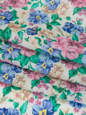 Crinkled Cotton Gauzy Woven – White, Pink and Blue Florals – Mood Exclusive Secret Garden Print Crinkled Cotton Gauzy Woven – White, Pink and Blue Florals – Mood Exclusive Secret Garden Print