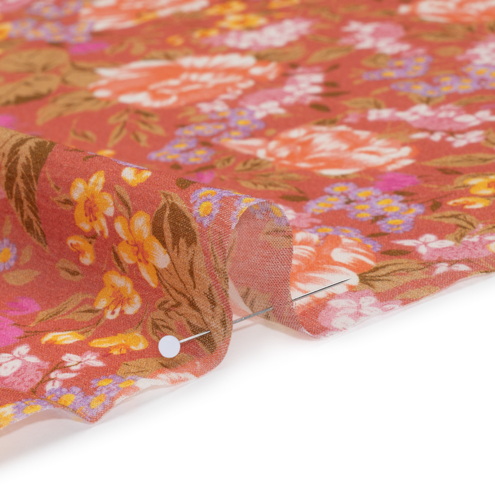 Crinkled Cotton Gauzy Woven – Coral Rose, Pink and Lavender Floral – Mood Exclusive Romantic Reverie Print Crinkled Cotton Gauzy Woven – Coral Rose, Pink and Lavender Floral – Mood Exclusive Romantic Reverie Print
