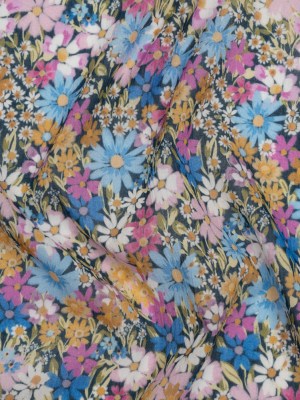 Crinkled Cotton Gauzy Woven – Blue, Light Purple and Golden Yellow Floral – Mood Exclusive Dandy Daisy Print Crinkled Cotton Gauzy Woven – Blue, Light Purple and Golden Yellow Floral – Mood Exclusive Dandy Daisy Print