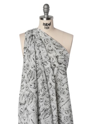Crinkled Cotton Gauzy Woven – Black, White and Gray Food Sketches – Mood Exclusive Dinner Party Print Crinkled Cotton Gauzy Woven – Black, White and Gray Food Sketches – Mood Exclusive Dinner Party Print