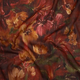 Crinkled Cotton Gauzy Woven – Burgundy, Yellow Ochre and Green Painterly Ikat Floral – Mood Exclusive Cabernet Crocus Print Crinkled Cotton Gauzy Woven – Burgundy, Yellow Ochre and Green Painterly Ikat Floral – Mood Exclusive Cabernet Crocus Print