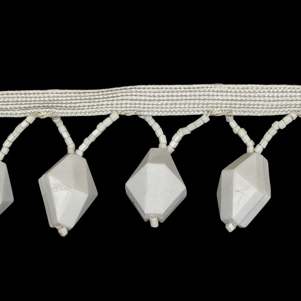 Vintage Chalk White Diamond and Seed Beaded Fringe - 1.5"