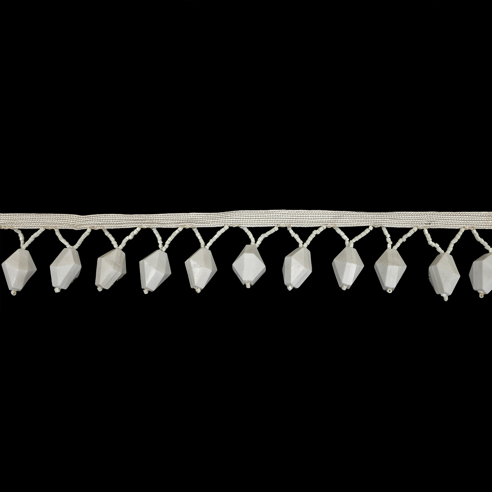 Vintage Chalk White Diamond and Seed Beaded Fringe – 1.5″ Vintage Chalk White Diamond and Seed Beaded Fringe – 1.5″