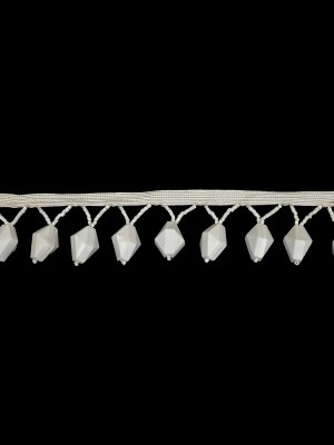 Vintage Chalk White Diamond and Seed Beaded Fringe – 1.5″ Vintage Chalk White Diamond and Seed Beaded Fringe – 1.5″