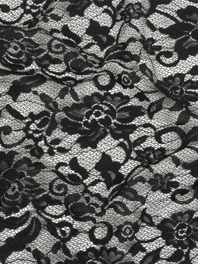 Black Floral Chantilly Lace with Scalloped Eyelash Edges Black Floral Chantilly Lace with Scalloped Eyelash Edges