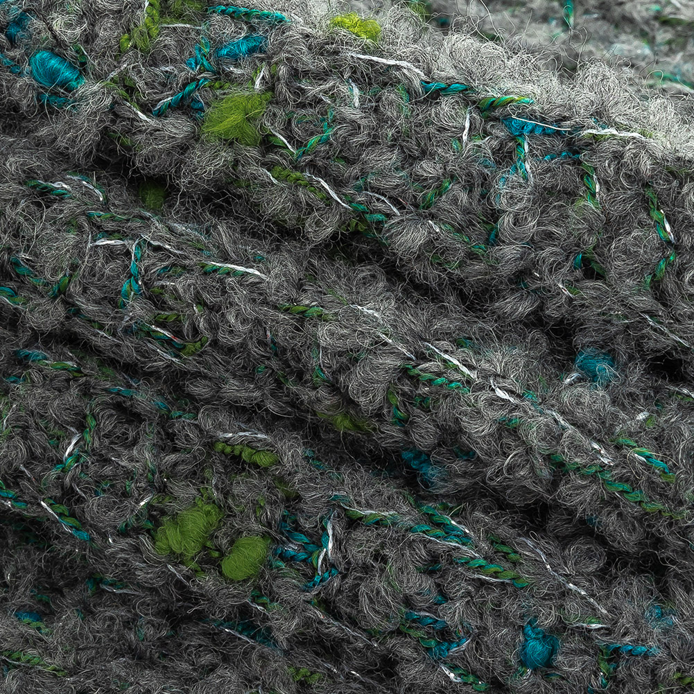 Gray, Mosaic Blue and Lime Boucled Wool Sweater Knit