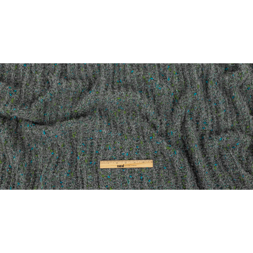 Gray, Mosaic Blue and Lime Boucled Wool Sweater Knit Gray, Mosaic Blue and Lime Boucled Wool Sweater Knit