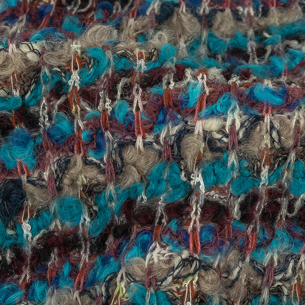 Turquoise, Blue, and Gray Loopy Wool Sweater Knit