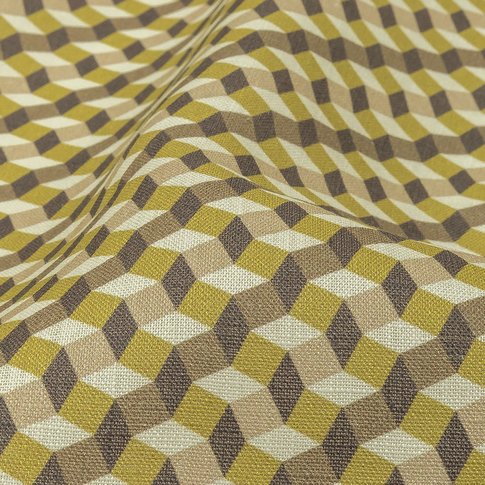 Olive, Brown and Beige Diamond Illusion Medium Weight Linen Woven