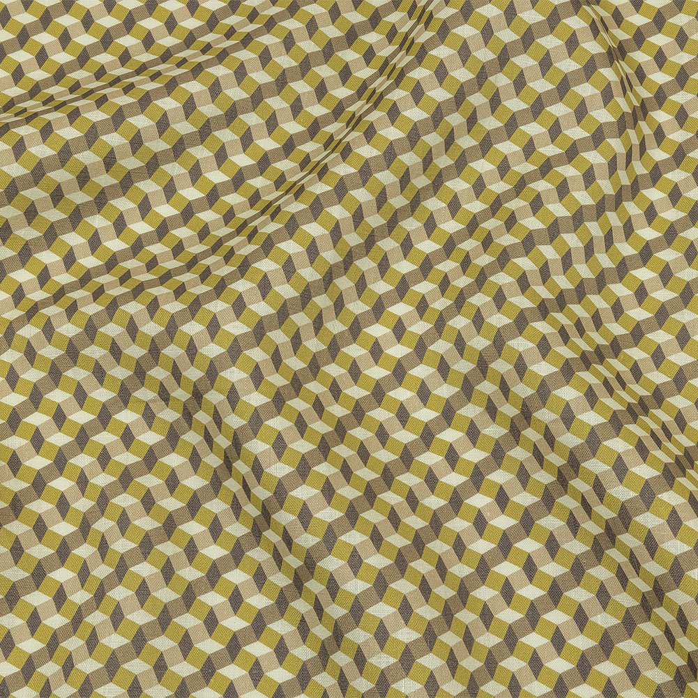 Olive, Brown and Beige Diamond Illusion Medium Weight Linen Woven Olive, Brown and Beige Diamond Illusion Medium Weight Linen Woven