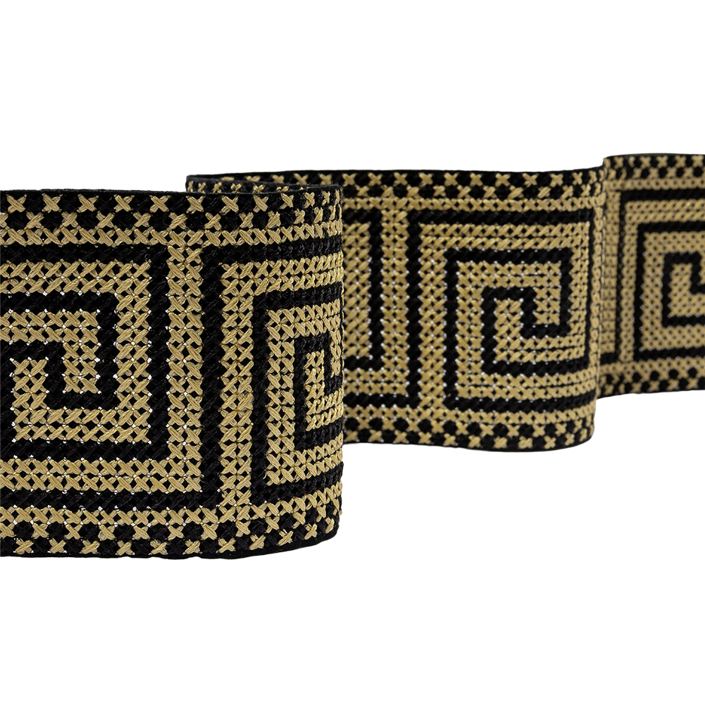 Gold and Black Cross Stitch Greek Key Trim – 2.75″ Gold and Black Cross Stitch Greek Key Trim – 2.75″
